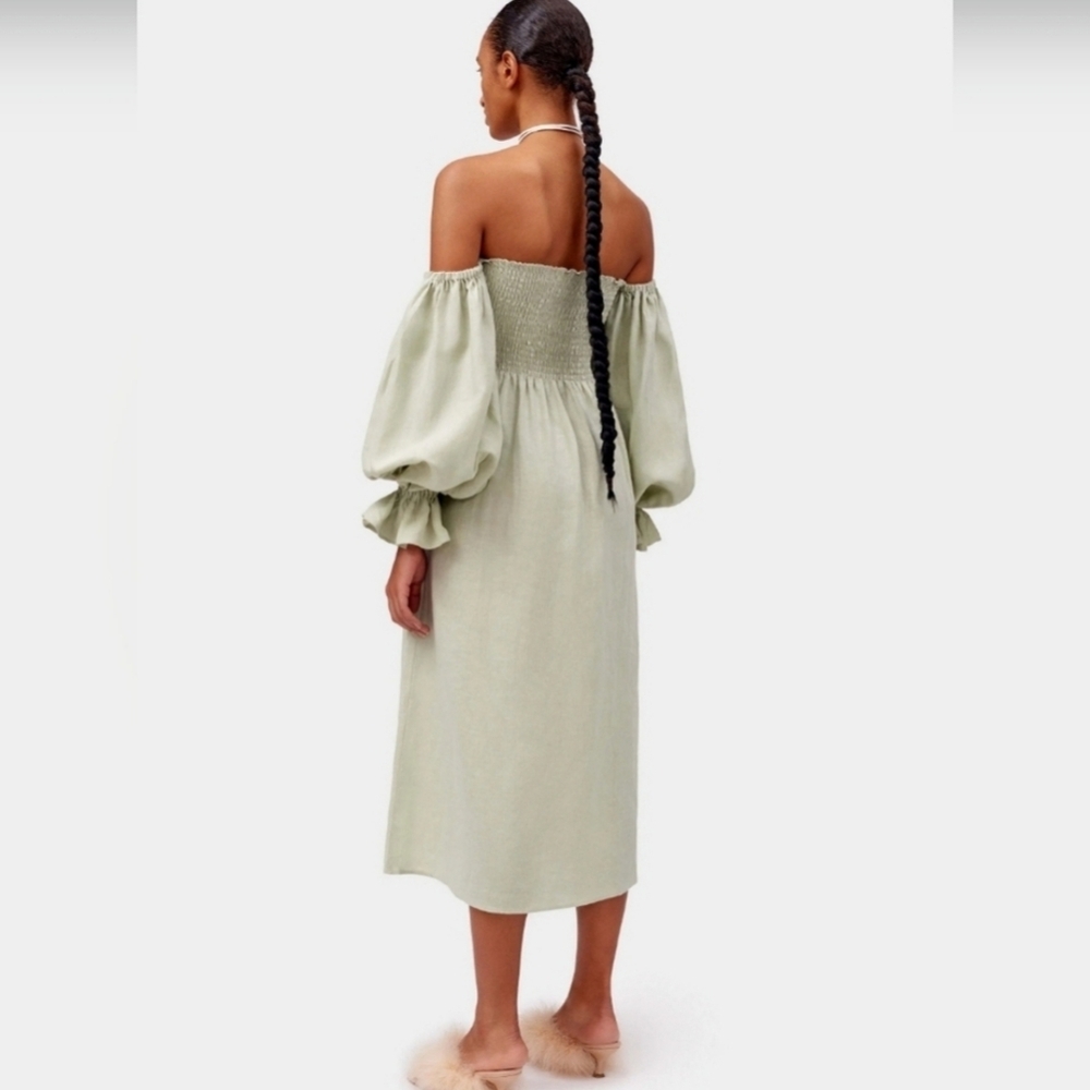 Sleeper 100% linen sage green atlanta midi dress, medium - Picture 7 of 14